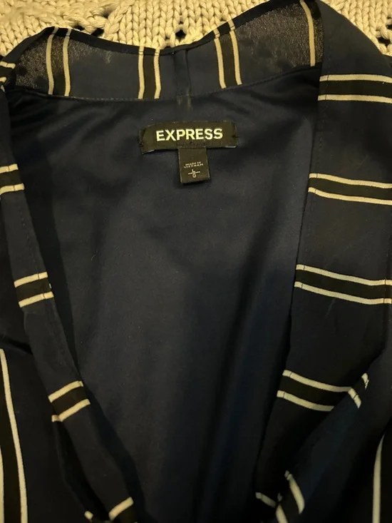 Express Blue Stripe Tie Neck Midi Dress Sz L - Picture 2 of 8